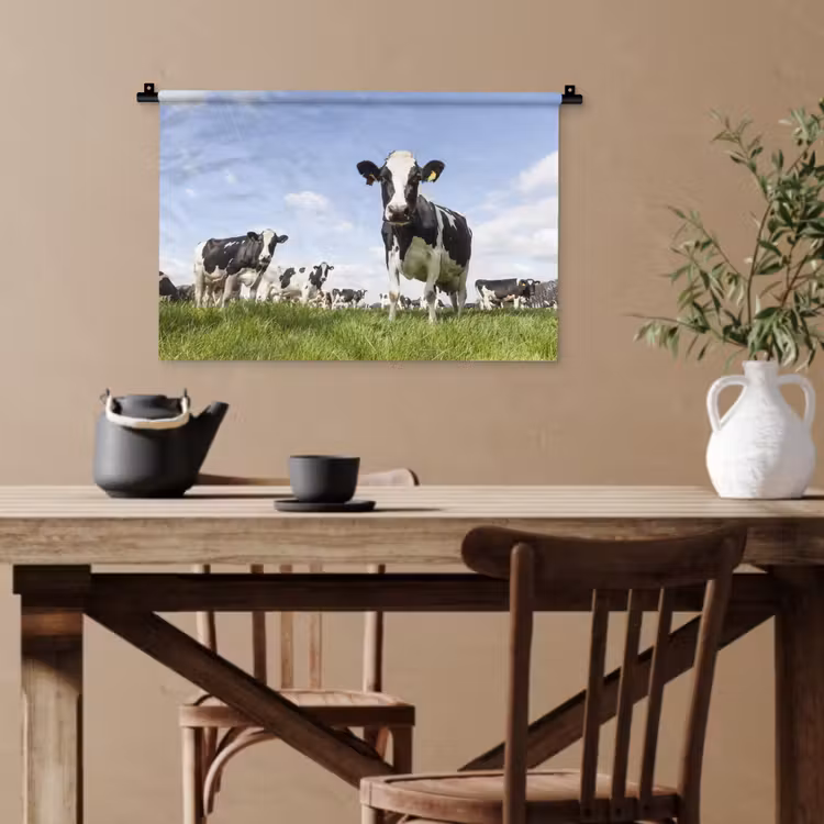 Koeien - Gras - Dieren - Zon - Boerderij Wandkleed katoen klein -sfeer6