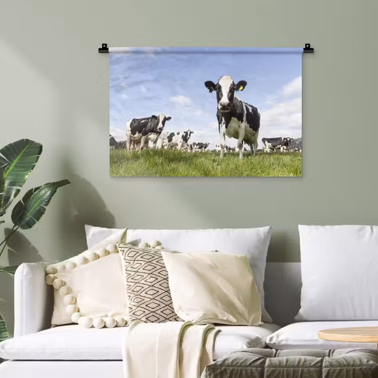 Koeien - Gras - Dieren - Zon - Boerderij Wandkleed katoen klein -sfeer7