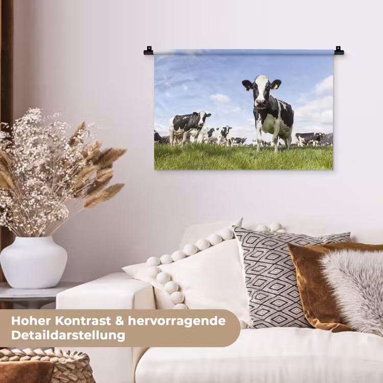 Koeien - Gras - Dieren - Zon - Boerderij Wandkleed katoen klein -tsfeer1_DE