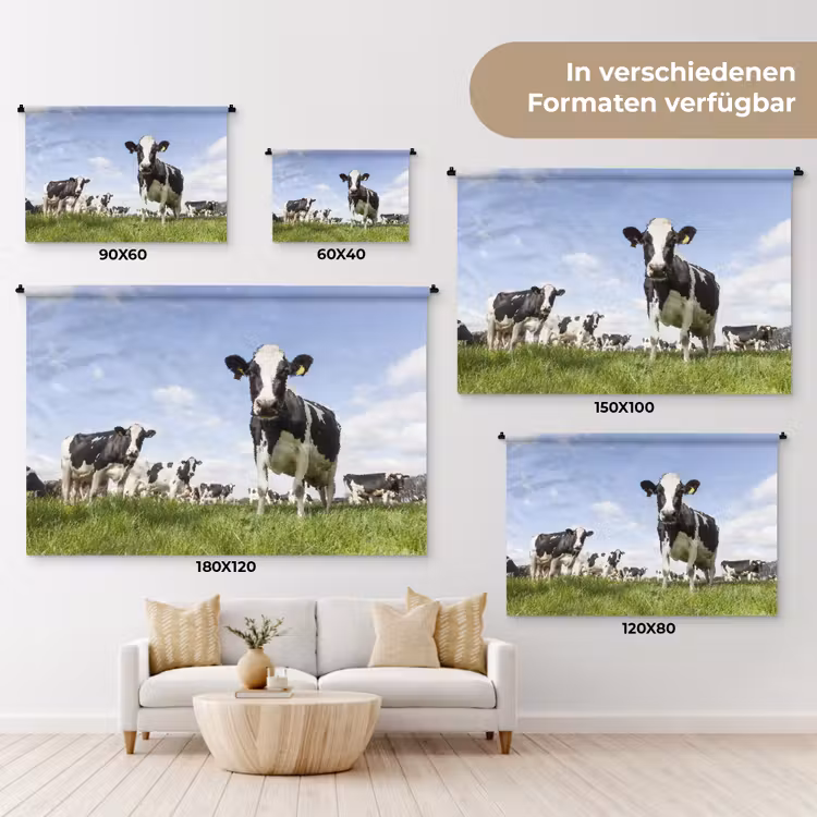 Koeien - Gras - Dieren - Zon - Boerderij Wandkleed katoen klein -tsfeer8_DE