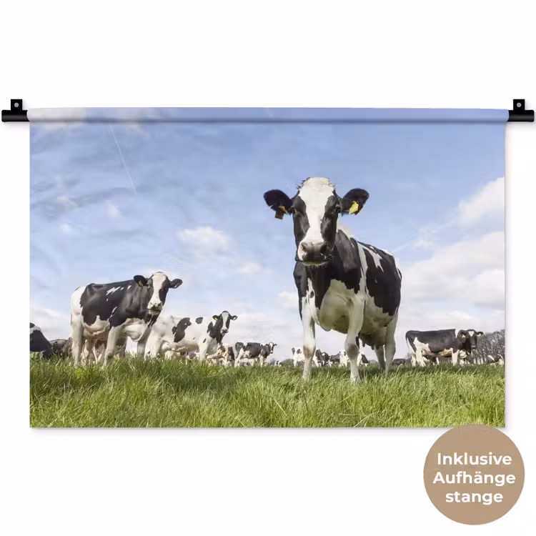 Koeien - Gras - Dieren - Zon - Boerderij Wandkleed katoen klein -t3d_DE
