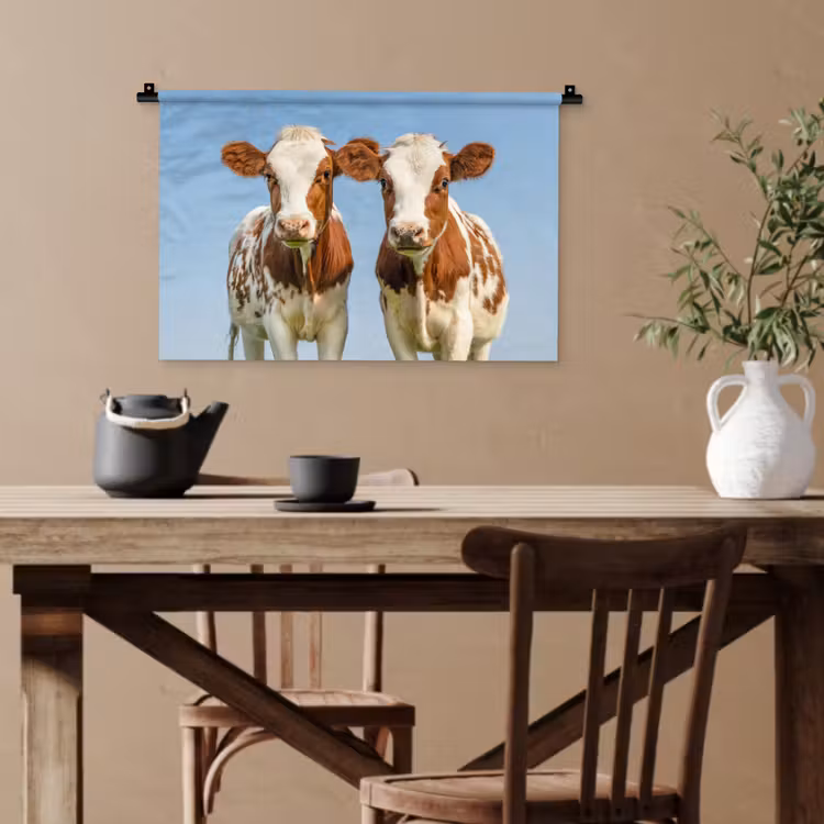 Koeien - Lucht - Dieren - Boerderij - Portret Wandkleed katoen klein -sfeer6