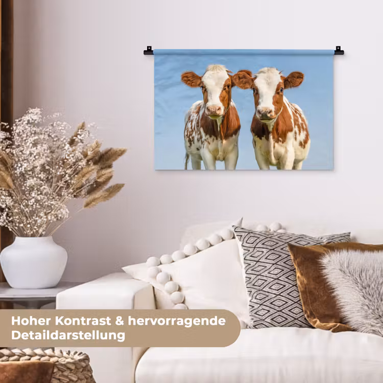 Koeien - Lucht - Dieren - Boerderij - Portret Wandkleed katoen klein -tsfeer1_DE