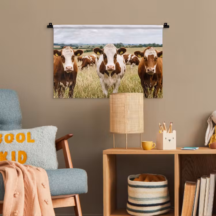 Koeien - Portret - Weide - Boerderij - Nieuwsgierig Wandkleed katoen klein -wsfeer4_kind