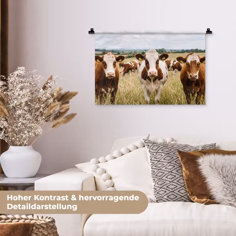 Koeien - Portret - Weide - Boerderij - Nieuwsgierig Wandkleed katoen klein -tsfeer1_DE