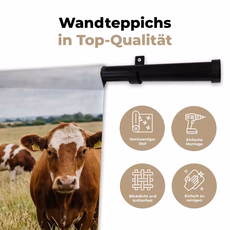 Koeien - Portret - Weide - Boerderij - Nieuwsgierig Wandkleed katoen klein -tsfeer2_DE