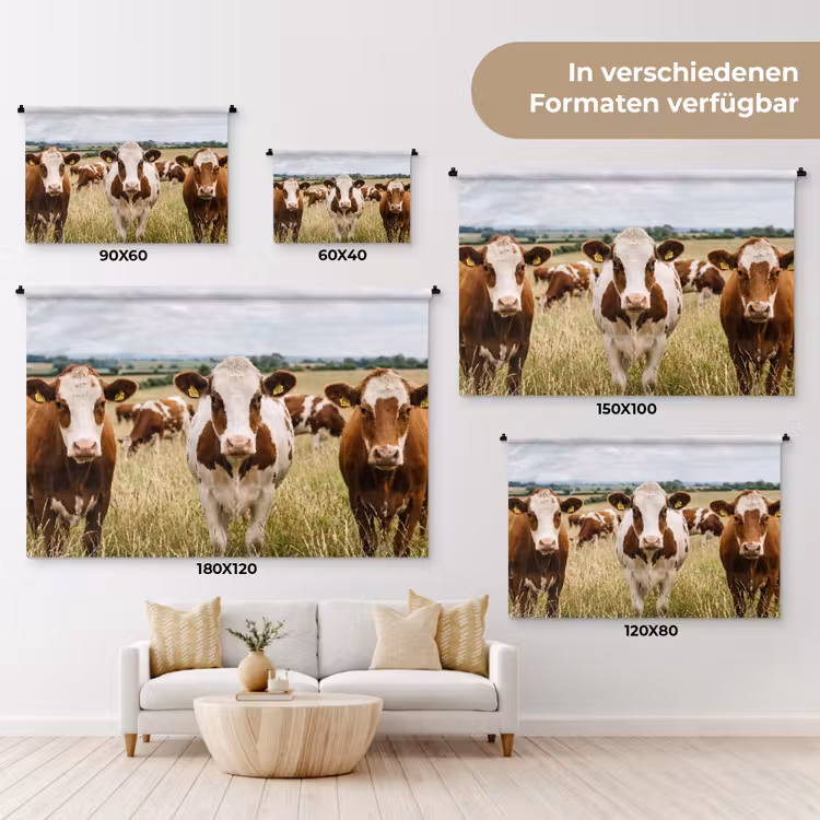 Koeien - Portret - Weide - Boerderij - Nieuwsgierig Wandkleed katoen klein -tsfeer8_DE