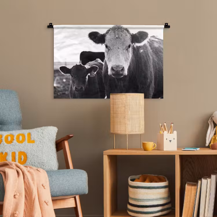 Koeien - Zwart - Wit Wandkleed katoen klein -wsfeer4_kind