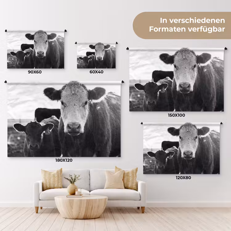 Koeien - Zwart - Wit Wandkleed katoen klein -tsfeer8_DE