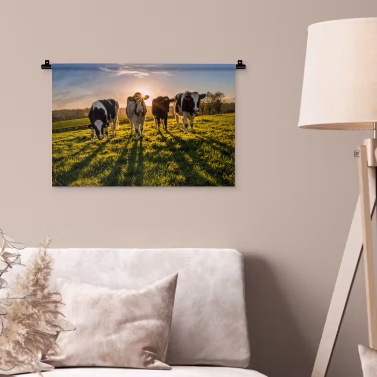 Koeien - Zon - Gras - Dieren - Boerderij Wandkleed katoen klein -sfeer4