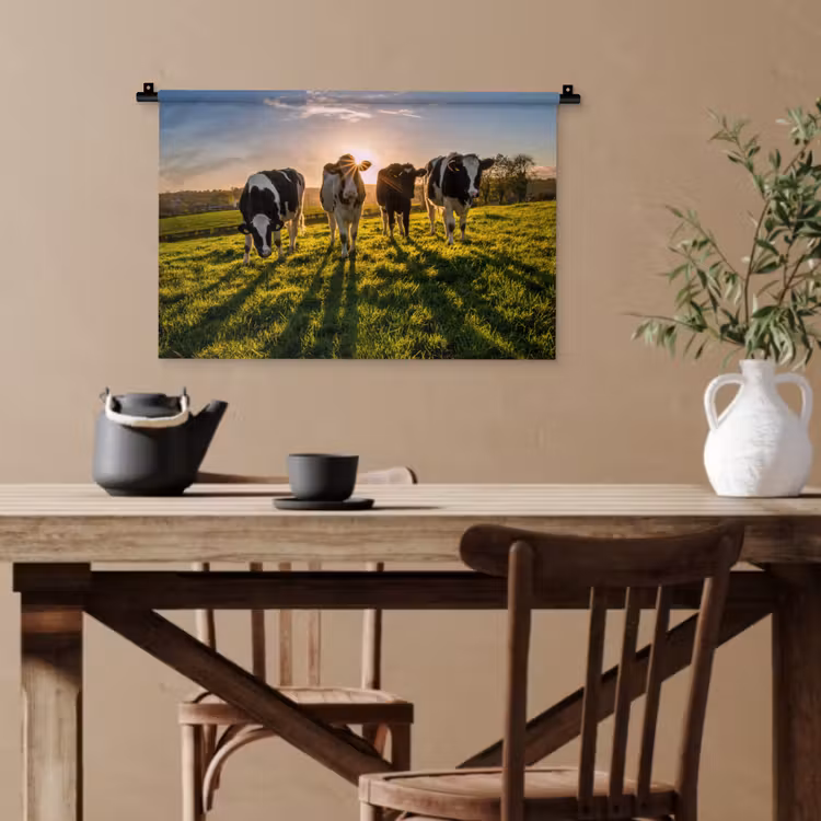 Koeien - Zon - Gras - Dieren - Boerderij Wandkleed katoen klein -sfeer6