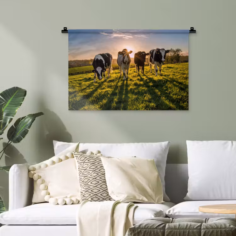 Koeien - Zon - Gras - Dieren - Boerderij Wandkleed katoen klein -sfeer7