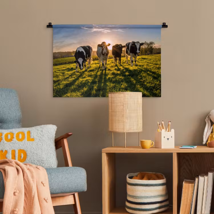 Koeien - Zon - Gras - Dieren - Boerderij Wandkleed katoen klein -wsfeer4_kind