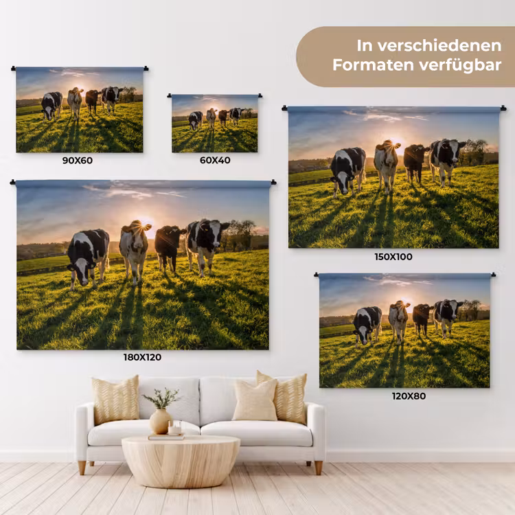Koeien - Zon - Gras - Dieren - Boerderij Wandkleed katoen klein -tsfeer8_DE