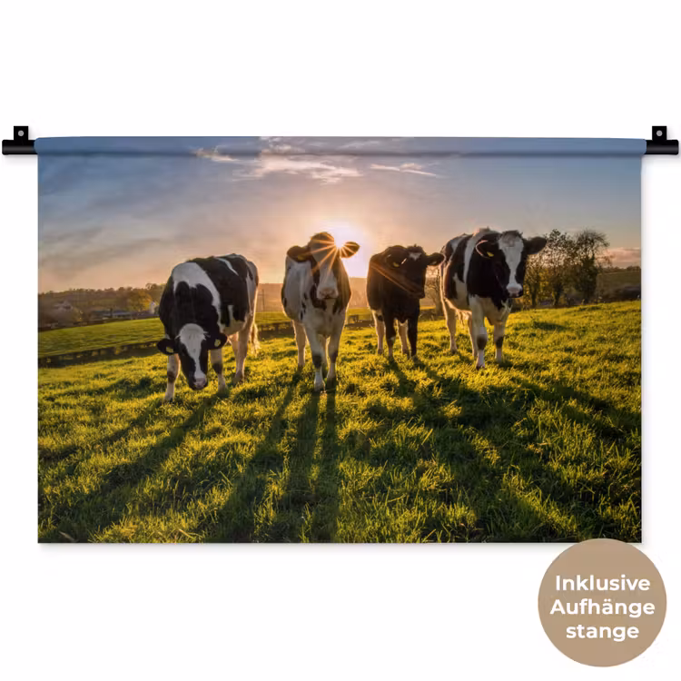 Koeien - Zon - Gras - Dieren - Boerderij Wandkleed katoen klein -t3d_DE