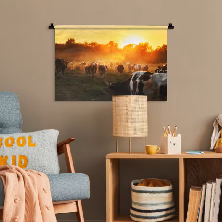 Koeien - Zonsondergang - Weiland - Dieren Wandkleed katoen klein -wsfeer4_kind