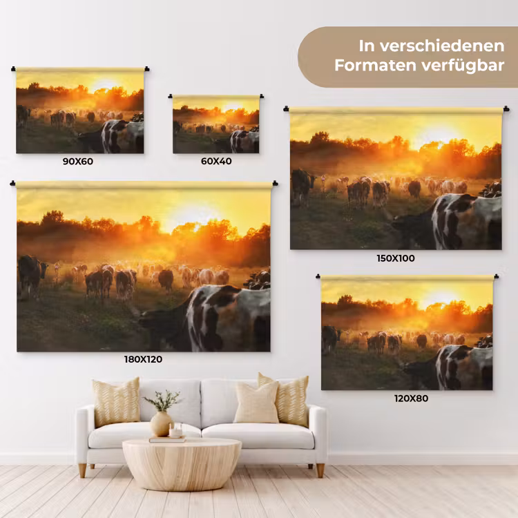 Koeien - Zonsondergang - Weiland - Dieren Wandkleed katoen klein -tsfeer8_DE