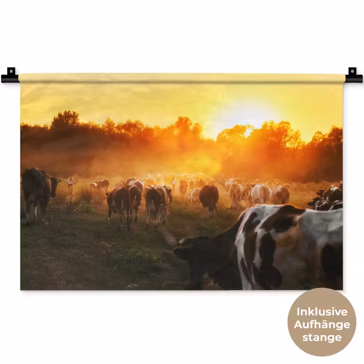 Koeien - Zonsondergang - Weiland - Dieren Wandkleed katoen klein -t3d_DE
