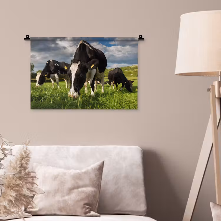 Koeien - Dieren - Gras - Weiland - Boerderij Wandkleed katoen klein -sfeer4