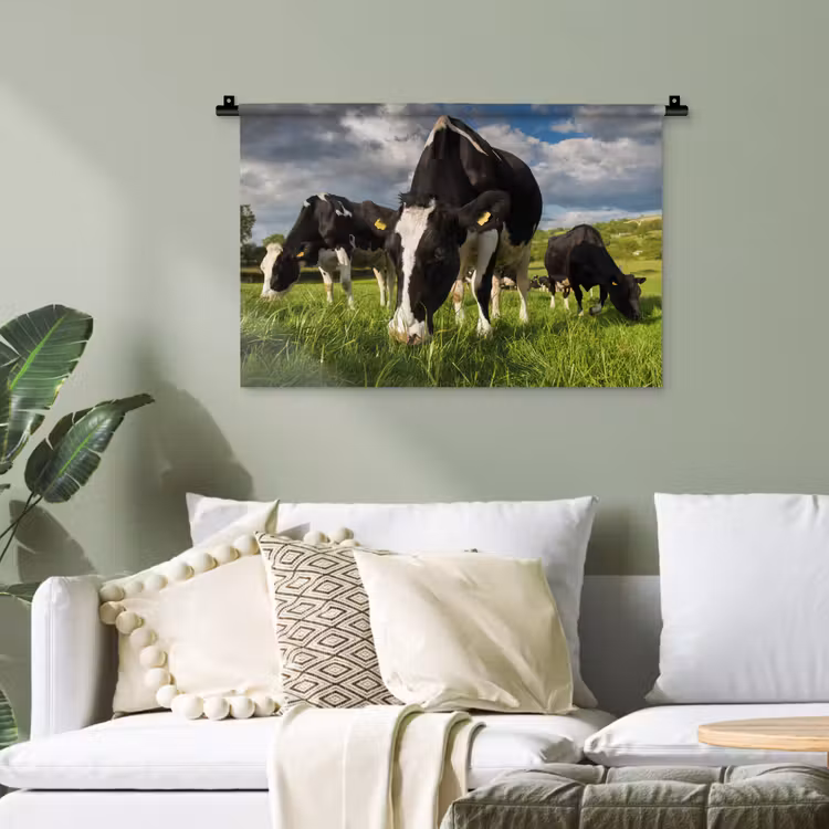 Koeien - Dieren - Gras - Weiland - Boerderij Wandkleed katoen klein -sfeer7