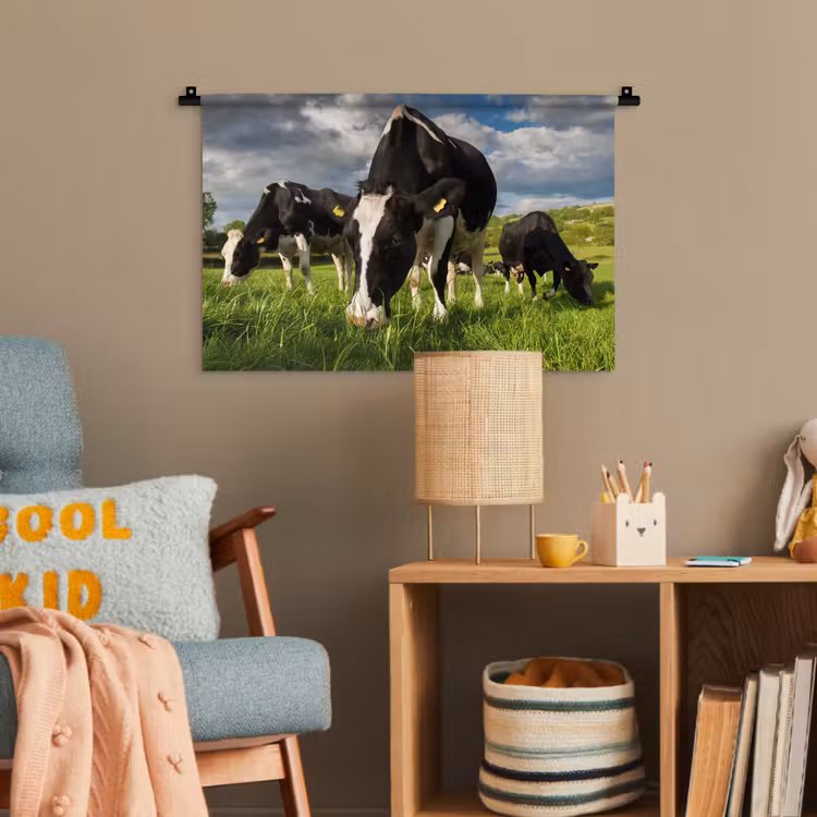 Koeien - Dieren - Gras - Weiland - Boerderij Wandkleed katoen klein -wsfeer4_kind
