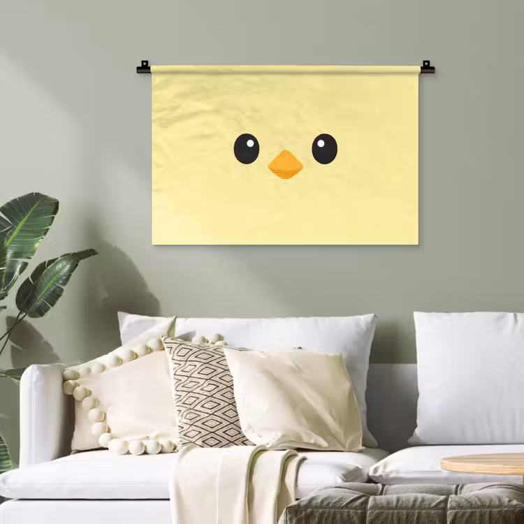 Kuiken - Vrolijk - Geel - Minimalistisch Wandkleed katoen klein -sfeer7