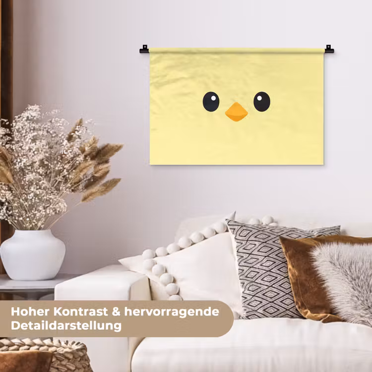 Kuiken - Vrolijk - Geel - Minimalistisch Wandkleed katoen klein -tsfeer1_DE