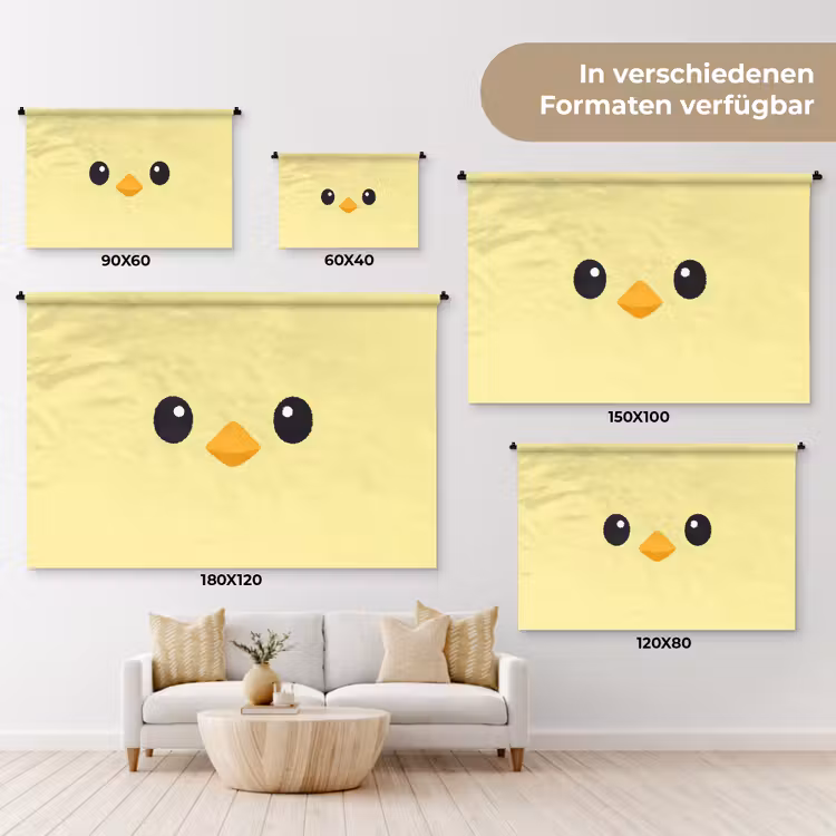 Kuiken - Vrolijk - Geel - Minimalistisch Wandkleed katoen klein -tsfeer8_DE