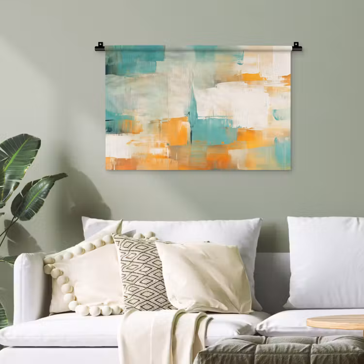 Kunst - Abstract - Blauw - Wit Wandkleed katoen klein -sfeer7