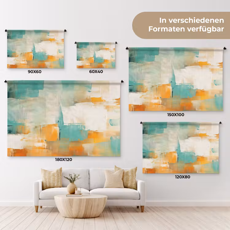 Kunst - Abstract - Blauw - Wit Wandkleed katoen klein -tsfeer8_DE