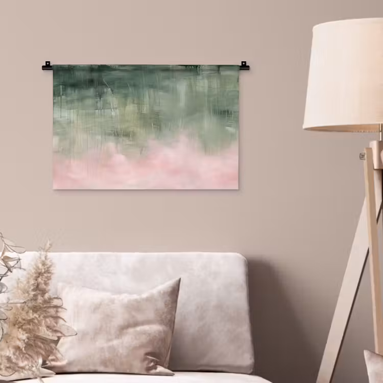 Kunst - Abstract - Modern - Groen - Roze Wandkleed katoen klein -sfeer4