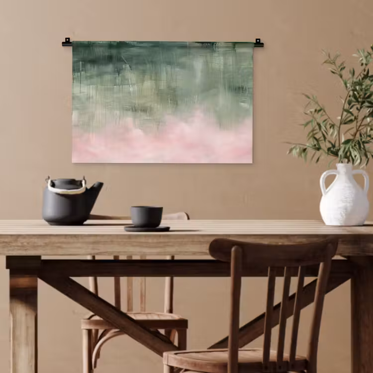 Kunst - Abstract - Modern - Groen - Roze Wandkleed katoen klein -sfeer6
