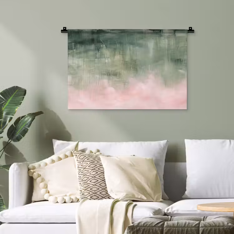 Kunst - Abstract - Modern - Groen - Roze Wandkleed katoen klein -sfeer7