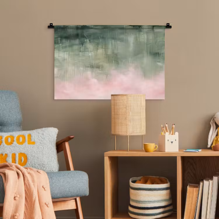Kunst - Abstract - Modern - Groen - Roze Wandkleed katoen klein -wsfeer4_kind