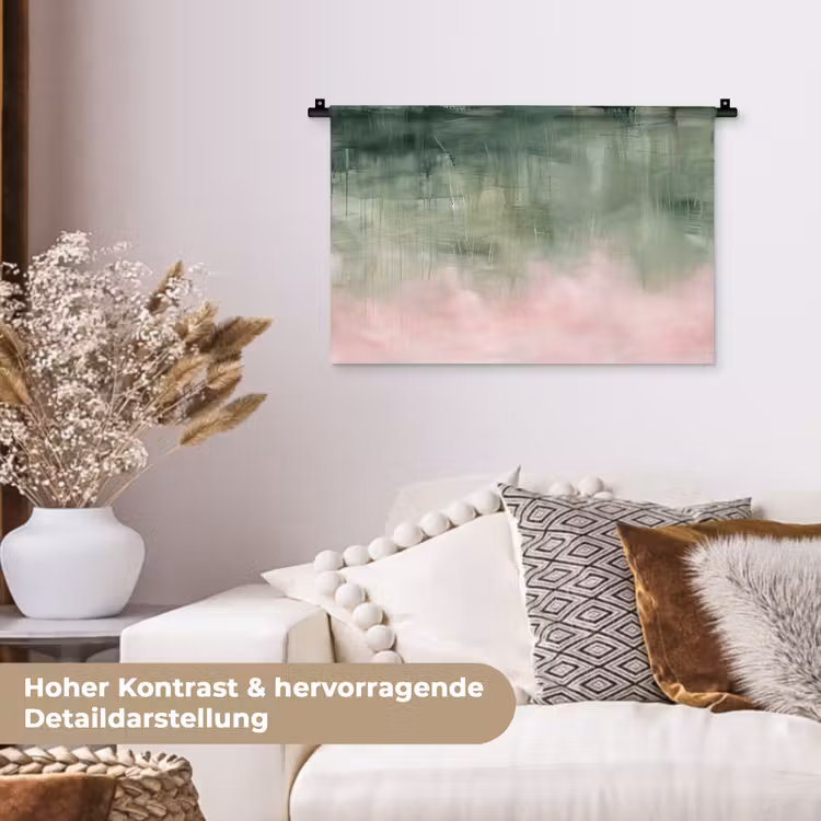 Kunst - Abstract - Modern - Groen - Roze Wandkleed katoen klein -tsfeer1_DE