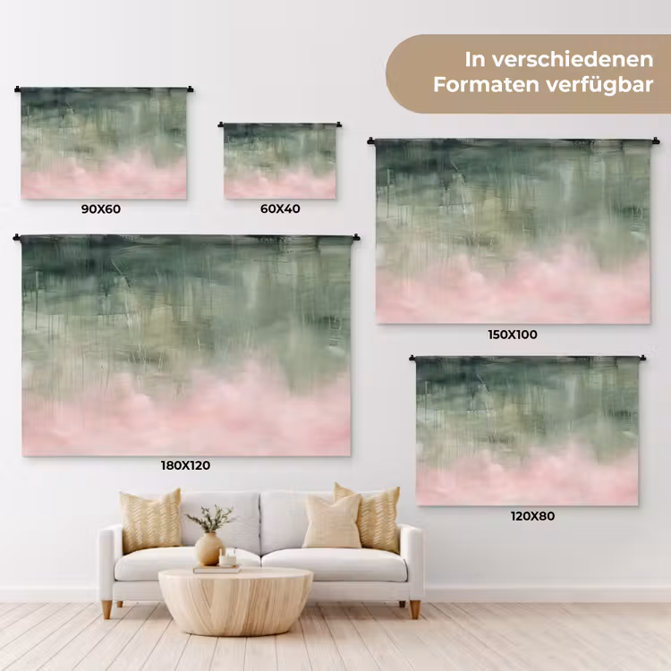 Kunst - Abstract - Modern - Groen - Roze Wandkleed katoen klein -tsfeer8_DE