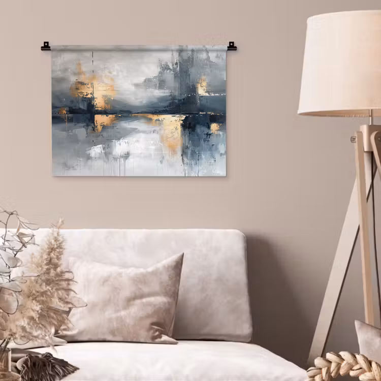 Kunst - Grijs - Goud - Abstract Wandkleed katoen klein -sfeer4