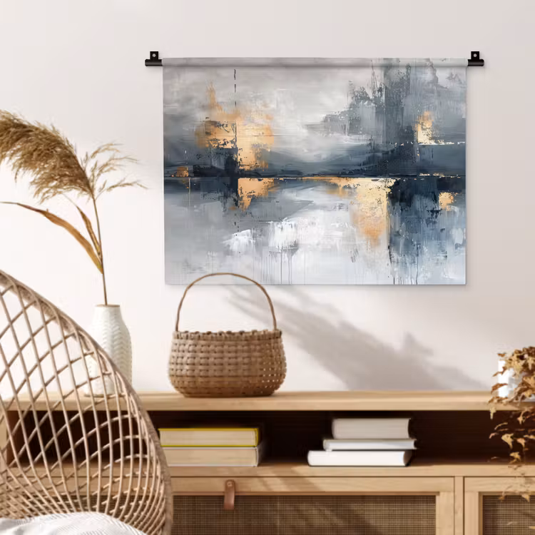 Kunst - Grijs - Goud - Abstract Wandkleed katoen klein -sfeer5