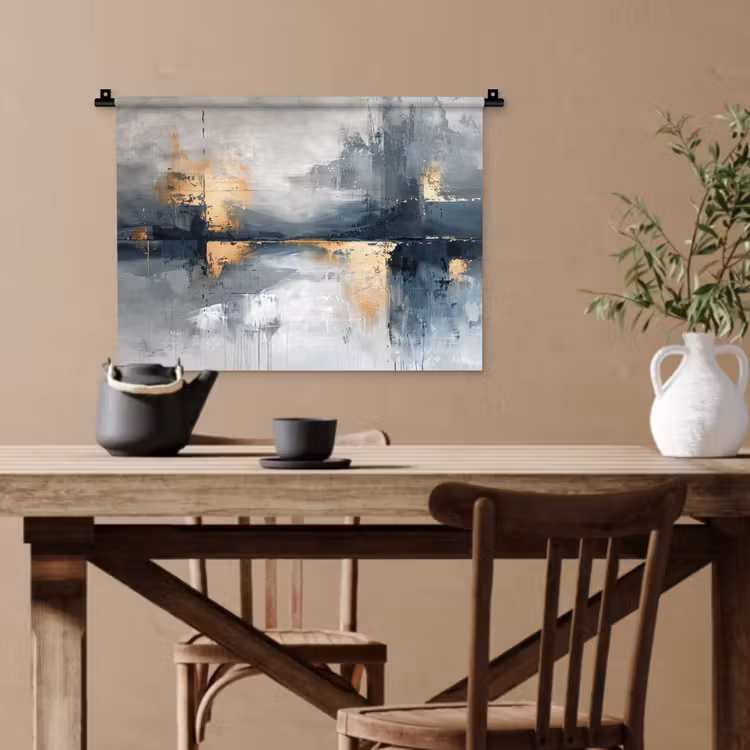 Kunst - Grijs - Goud - Abstract Wandkleed katoen klein -sfeer6