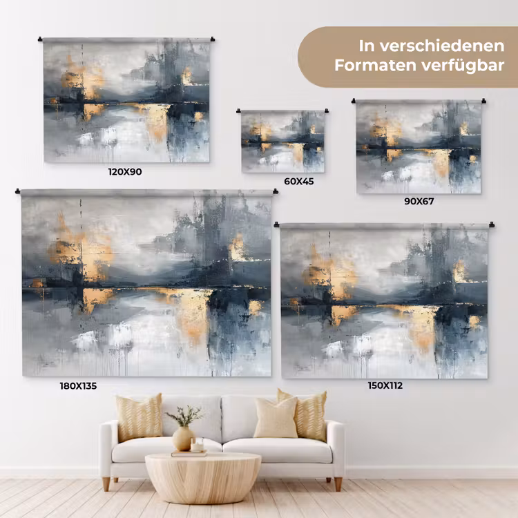 Kunst - Grijs - Goud - Abstract Wandkleed katoen klein -tsfeer8_DE