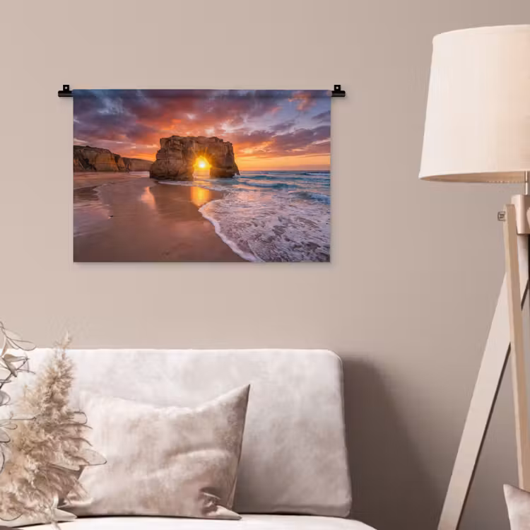 Kust - Rots - Zonsondergang - Zee - Natuur Wandkleed katoen klein -sfeer4