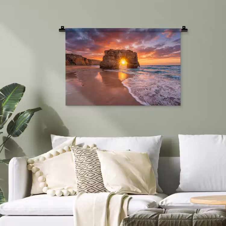 Kust - Rots - Zonsondergang - Zee - Natuur Wandkleed katoen klein -sfeer7