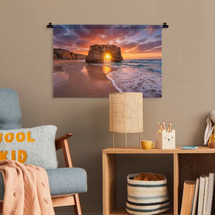 Kust - Rots - Zonsondergang - Zee - Natuur Wandkleed katoen klein -wsfeer4_kind