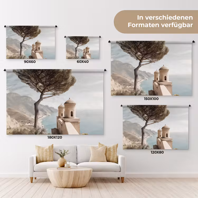 Kust - Klif - Boom - Gebouw Wandkleed katoen klein -tsfeer8_DE