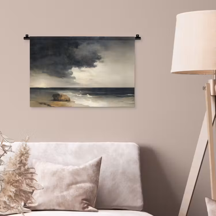 Kust - Golven - Rots - Storm Wandkleed katoen klein -sfeer4