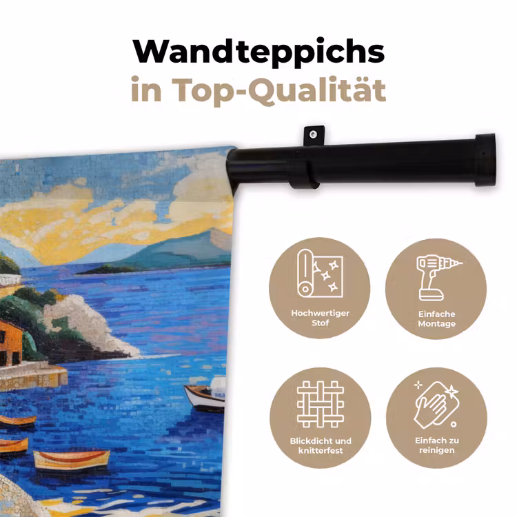 Kustdorp - Huisjes - Mozaïek - Zee Wandkleed katoen klein -tsfeer2_DE