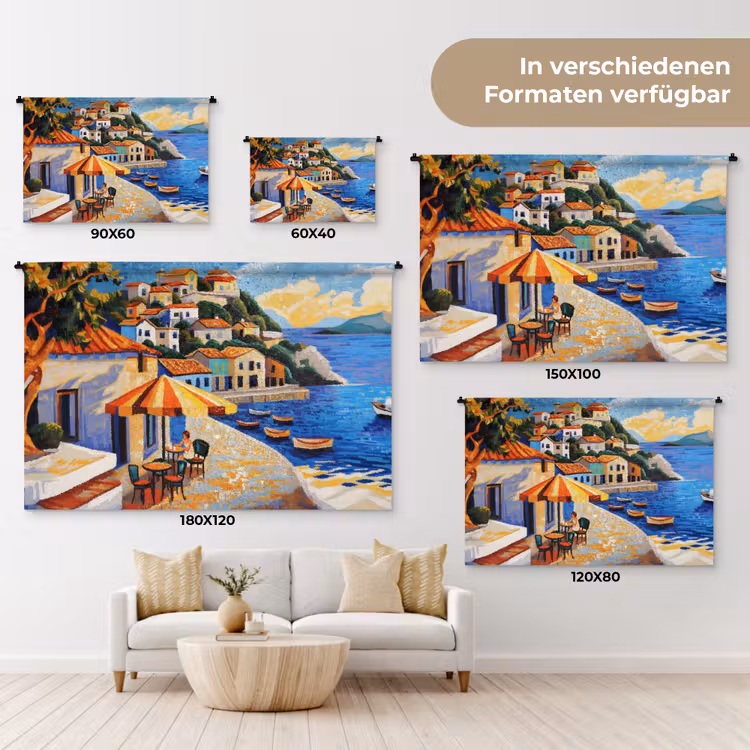 Kustdorp - Huisjes - Mozaïek - Zee Wandkleed katoen klein -tsfeer8_DE