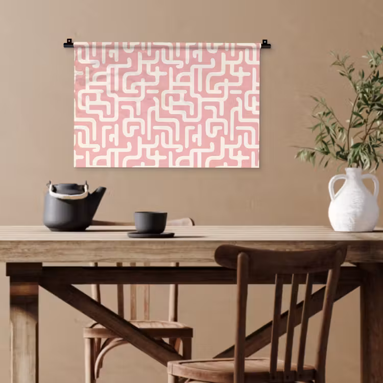 Doolhofpatroon - Roze - Wit - Abstract Wandkleed katoen klein 269 -sfeer6