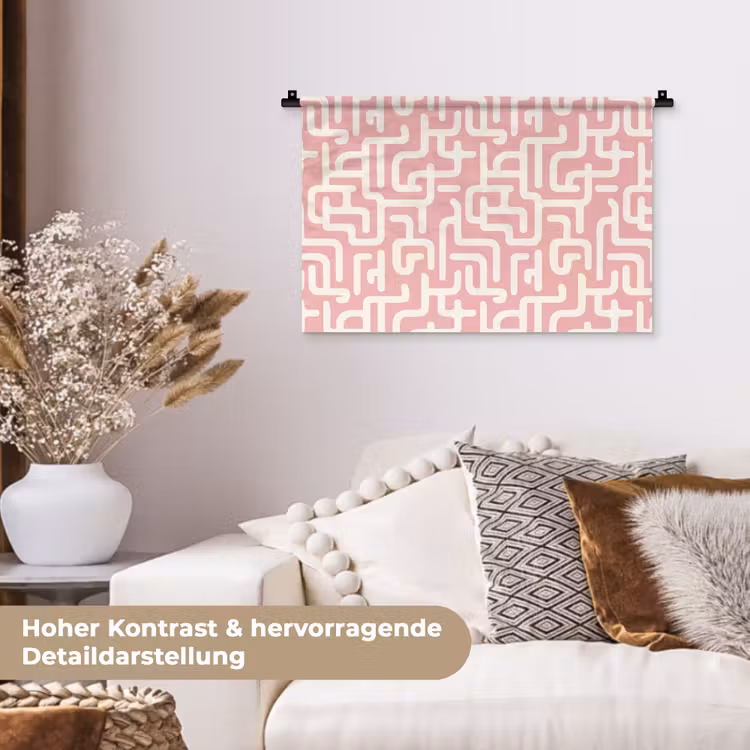 Doolhofpatroon - Roze - Wit - Abstract Wandkleed katoen klein 269 -tsfeer1_DE