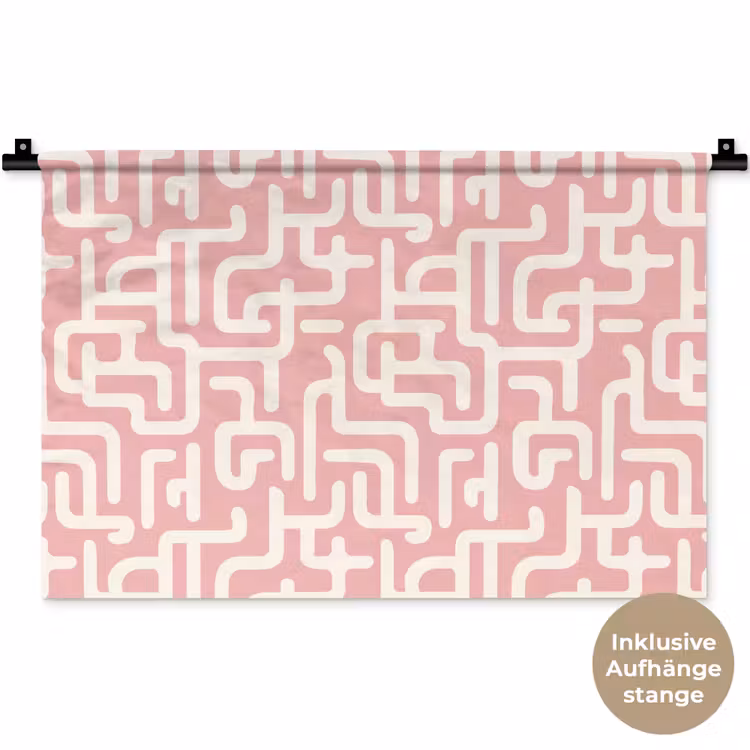 Doolhofpatroon - Roze - Wit - Abstract Wandkleed katoen klein 269 -t3d_DE